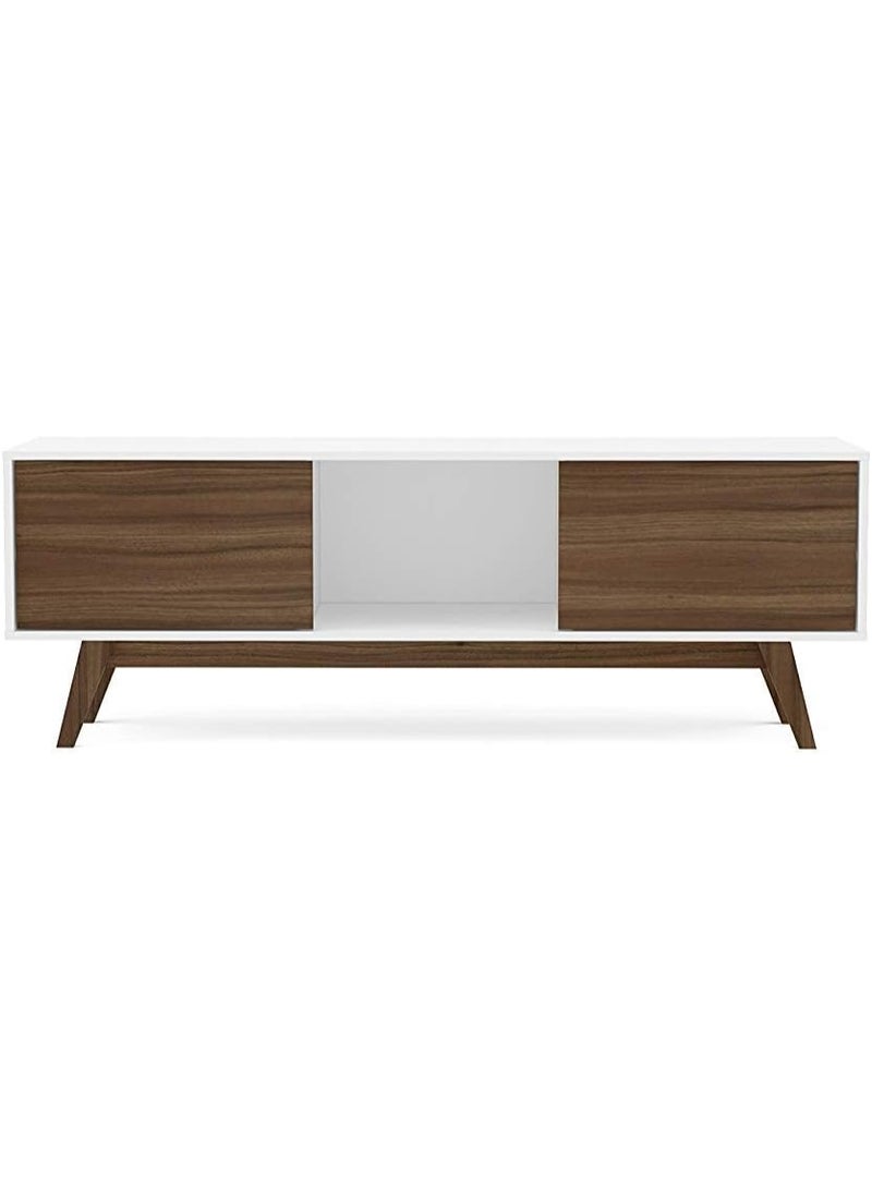 Polifurniture Porto Rico Two Door 59" TV Stand, White/Brown Walnut - Image 1